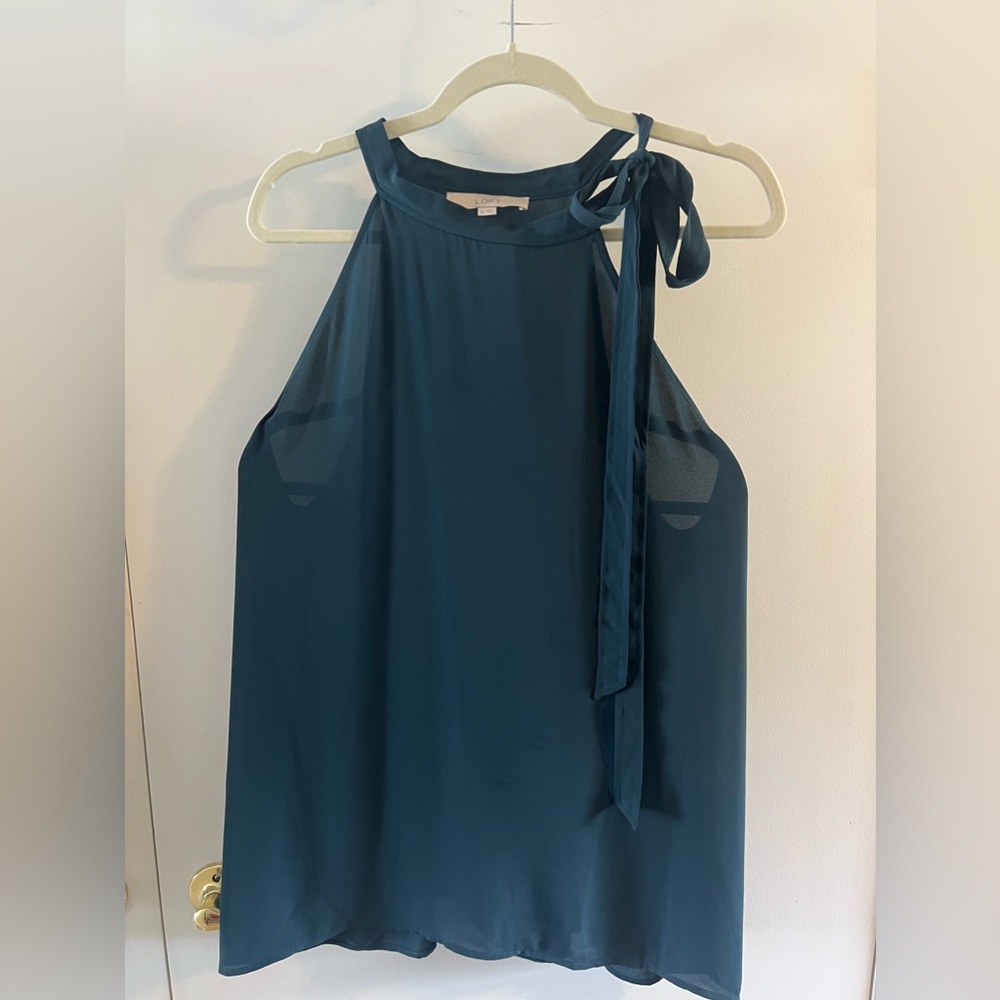 LOFT Deep Teal Halter Blouse with Bow detail